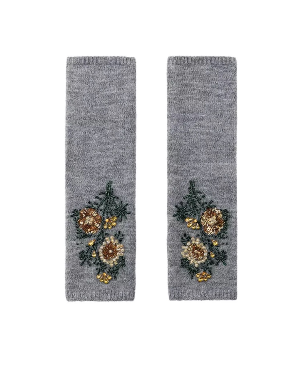 Zara Gray Knit Floral Beaded Arm Warmers